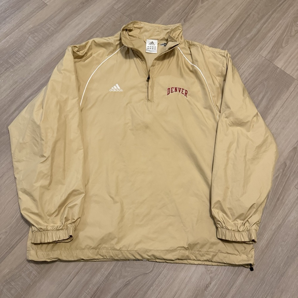 Y2K  Adidas Denver Climalite Gold Pullover Windbreaker Zip Pockets‎ Size Large